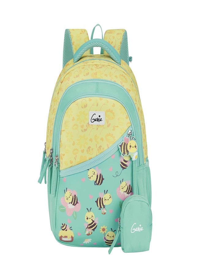 جيني حقيبة ظهر مدرسية جيني بي هابي للبنات | 15 بوصة - 20 لترًا بثلاثة أقسام، خفيفة الوزن مع أكتاف مبطنة | مثالية للكتب، زجاجات المياه، الأدوات المكتبية، علبة الغداء، والأغراض الأساسية - لون أزرق مخضر - Image 1